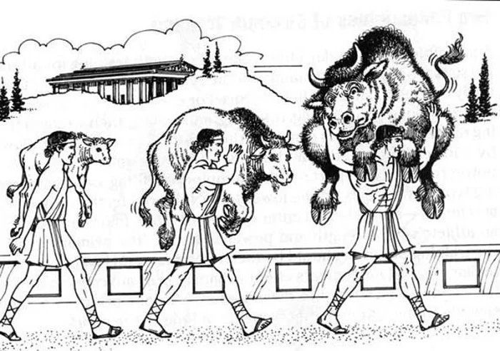Milo of Croton carrying a calf as it grows into a bull